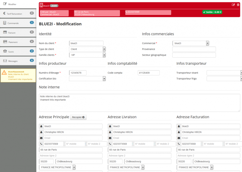 Gestion des fiches clients